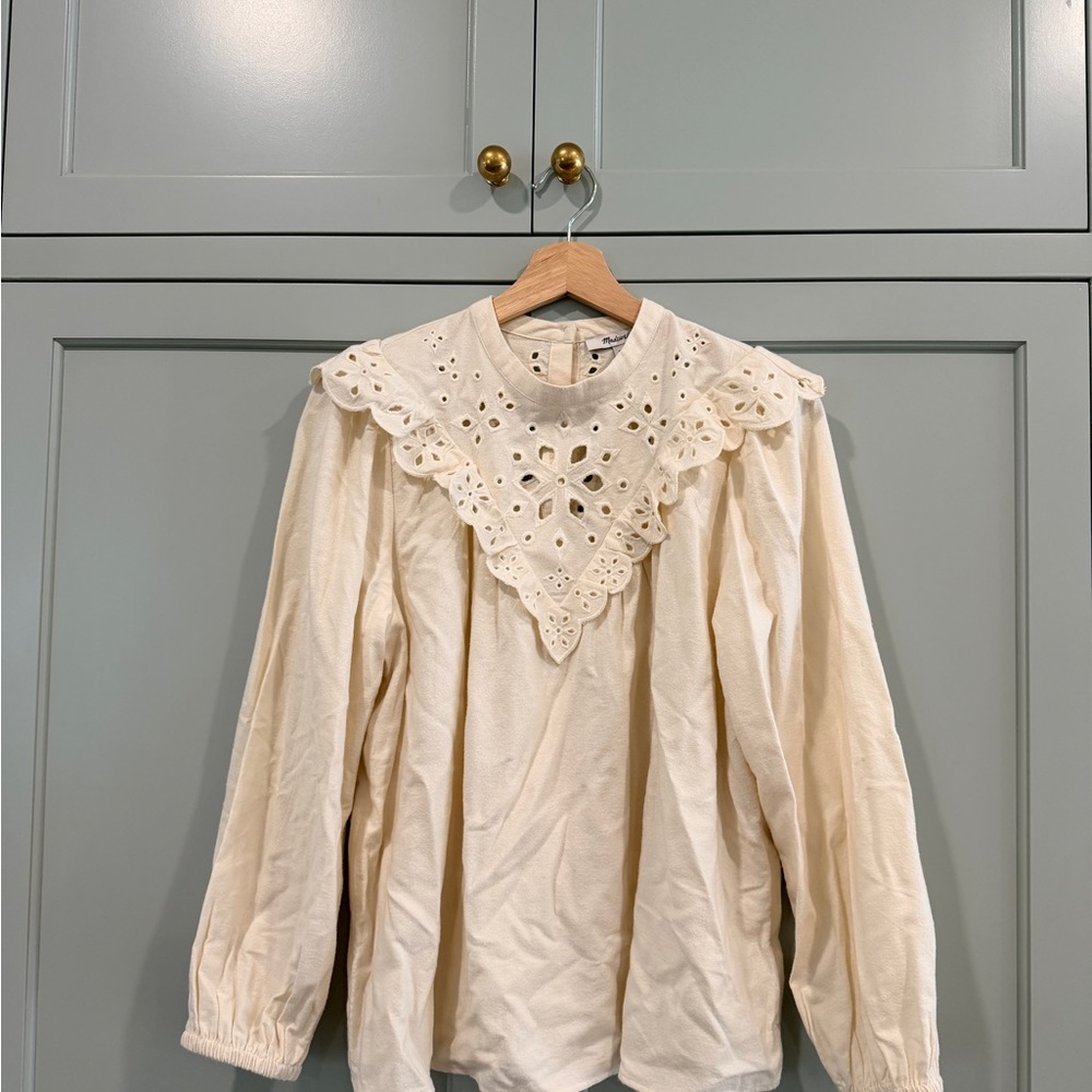 Madewell Cream Eyelet Bib Blouse